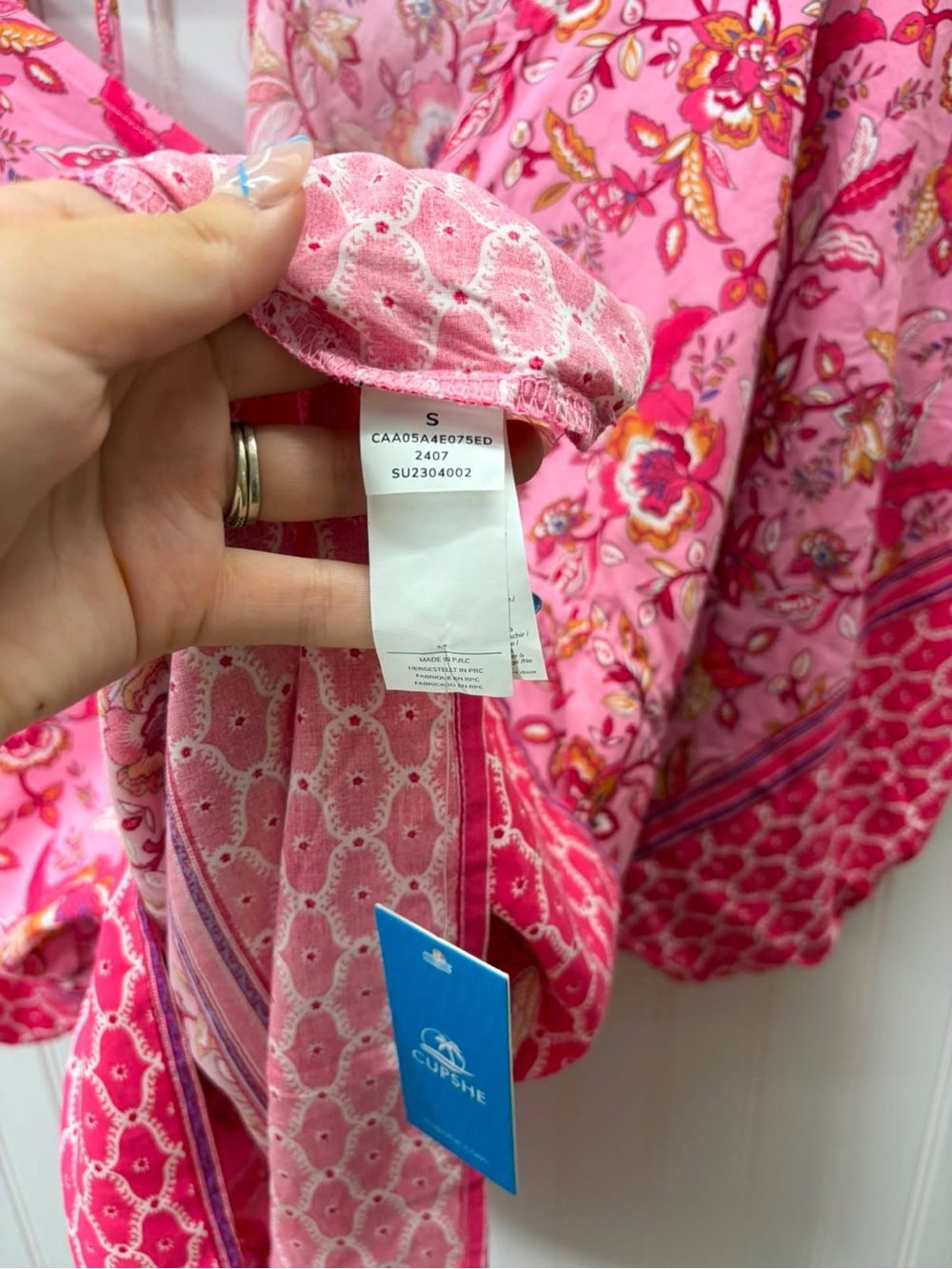 Cupshe Pink Floral open back summer Beach Dress with Drawstring waist - Picture 9 of 12